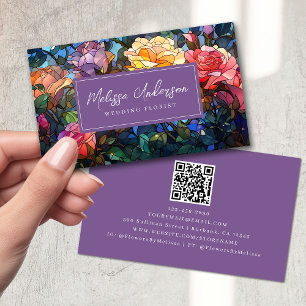 Carte De Visite Code QR des Roses de la flore en verre tendu