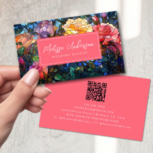 Carte De Visite Code QR des Roses de la flore en verre tendu