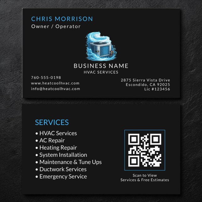 Carte De Visite Code QR des services de CVC noirs (Créateur téléchargé)