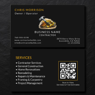 Carte De Visite Code QR des services de l'entrepreneur noir