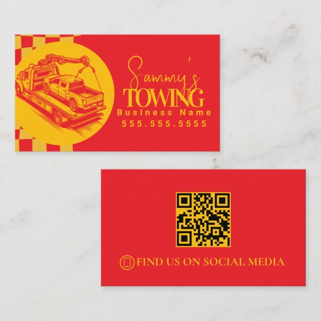 Carte De Visite Code QR des services de remorquage Rétro (Devant / Derrière)