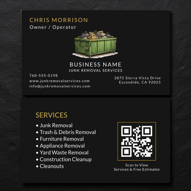 Carte De Visite Code QR des services de retrait des déchets noirs (Créateur téléchargé)