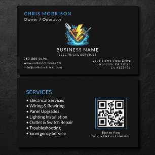Carte De Visite Code QR des services d'électricien noir