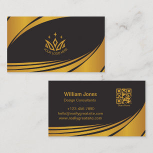 Carte De Visite Code QR Design Corporate Élégant Noir et Or