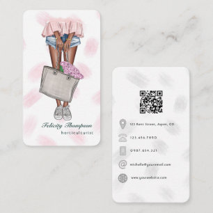 Carte De Visite Code QR d'horticultrice rose et bleu girly