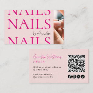 Carte De Visite Code QR d'icône sociale Blush Pink Modern Nails Ph