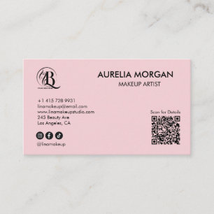 Carte De Visite Code QR d'icône sociale de script Rose Blush 3 Pho