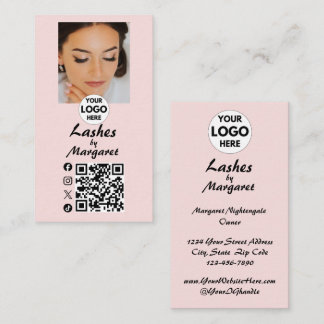 Carte De Visite Code QR d'icône sociale de script rose blush Photo