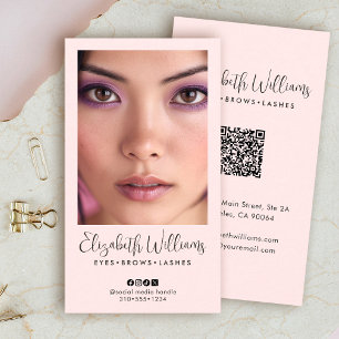 Carte De Visite Code QR d'icône sociale de script rose blush Photo