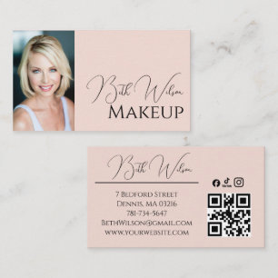Carte De Visite Code QR d'icône sociale de script rose Blush Photo