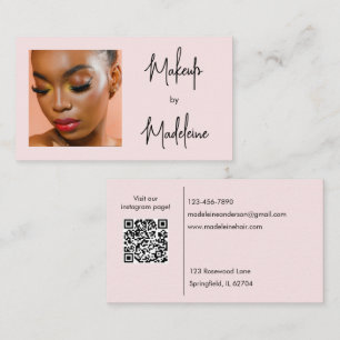 Carte De Visite Code QR d'icône sociale de script rose blush Photo