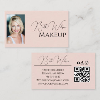 Carte De Visite Code QR d'icône sociale de script rose ému Makeup 