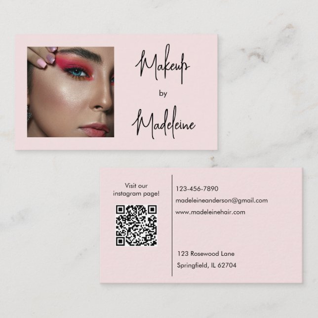 Carte De Visite Code QR d'icône sociale de script rose gêné Photo  (Devant / Derrière)