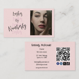 Carte De Visite Code QR d'icône sociale de script Rose Pâle Photo 