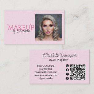 Carte De Visite Code QR d'icône sociale de script rose pour la pho