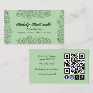 Carte De Visite code QR d'icône sociale des services de doula Vert