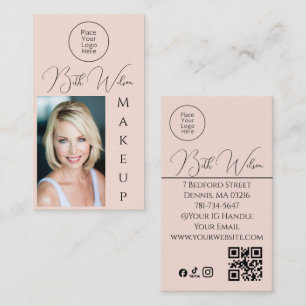 Carte De Visite Code QR d'icône sociale rose Blush Photo Maquillag