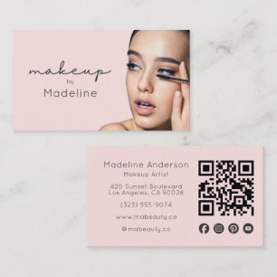 Carte De Visite Code QR d'icône sociale rose pastel Photo Maquilla