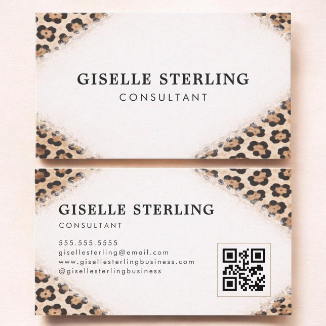 Carte De Visite Code QR d'impression de léopard guépard consultant (Créateur téléchargé)