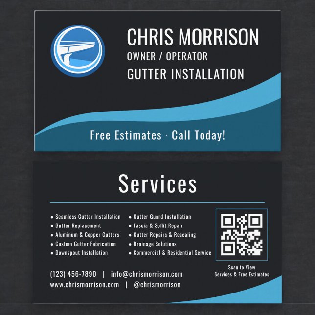 Carte De Visite Code QR d'installation de gouttières (Créateur téléchargé)