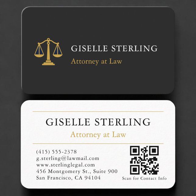 Carte De Visite Code QR du cabinet d'avocat Noir Or (Créateur téléchargé)
