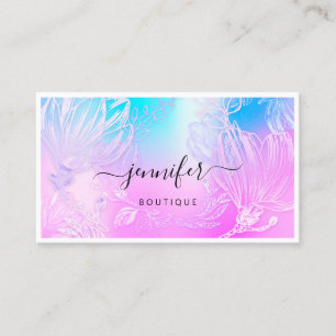 Carte De Visite Code QR du cadre de fleurs Logo personnalisé bleu 