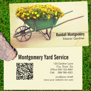 Carte De Visite Code QR du jardinier vintage de fleurs d'écorce
