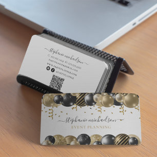 Carte De Visite Code QR du joueur de parti Black Gold Balloon