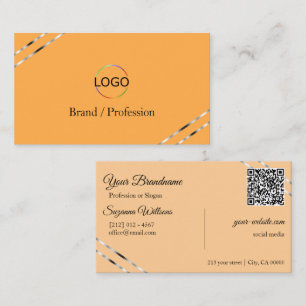 Carte De Visite Code QR du logo aux lignes argentées Orange et Pêc