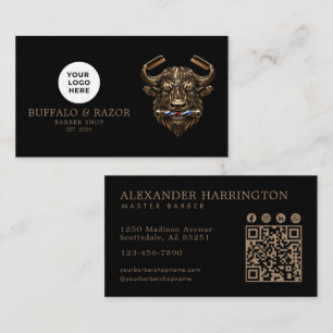 Carte De Visite Code QR du logo buffle en bronze de salon de coiff