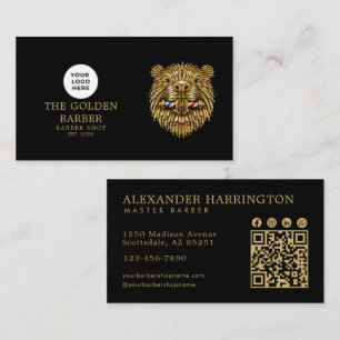 Carte De Visite Code QR du logo de castor doré du salon de coiffur