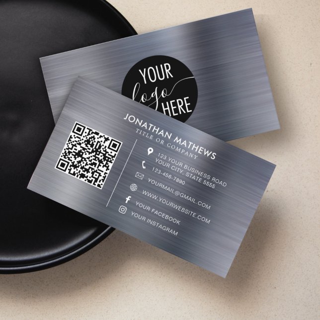 Carte De Visite Code QR du logo de la société Brossé Metallic Silv (Créateur téléchargé)