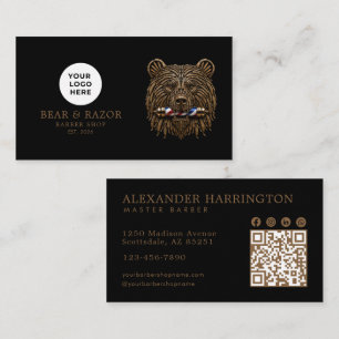 Carte De Visite Code QR du logo de l'ours en bronze de salon de co