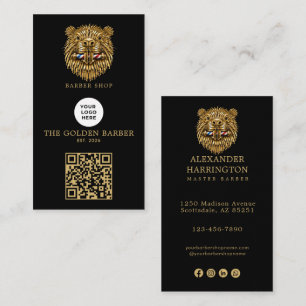Carte De Visite Code QR du logo de salon de coiffure Modern Golden