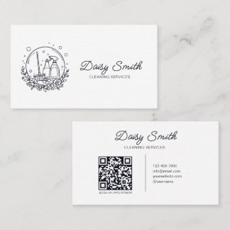 Carte De Visite Code QR du logo du service de nettoyage minimalist