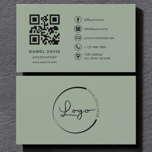 Carte De Visite Code QR du logo vert sauge comptable