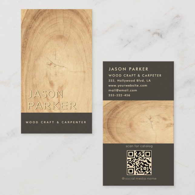 Carte De Visite Code Qr du menuisier professionnel moderne (Devant / Derrière)