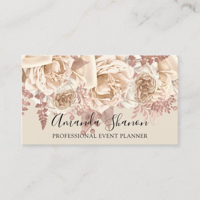 Carte De Visite Code QR du Rose Blush du planificateur d'événement (Devant)