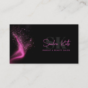 Carte De Visite Code QR du salon de beauté Monogram Black Neon Pin