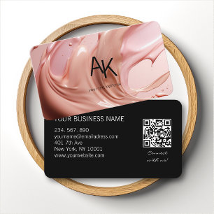 Carte De Visite Code QR du Salon de Beauté Rose Blush Monogramme