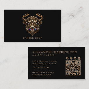 Carte De Visite Code Qr du Salon de Coiffure Élégant Bronze Buffal