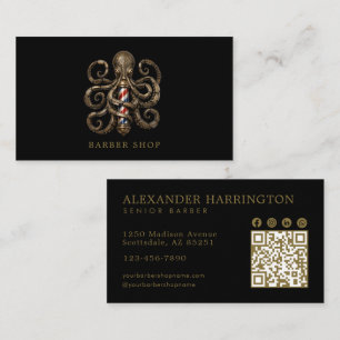 Carte De Visite Code QR du salon de coiffure élégant Bronzé Pieuvr