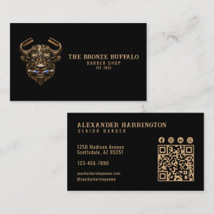 Carte De Visite Code QR du salon de coiffure Modern Barber Bronze 