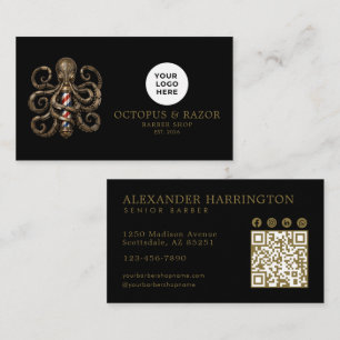 Carte De Visite Code Qr du Salon de Coiffure Professionnel Pieuvre