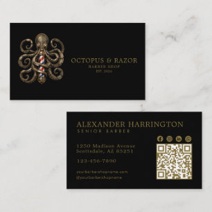Carte De Visite Code Qr du Salon de Coiffure Professionnel Pieuvre