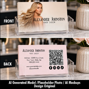 Carte De Visite Code QR du salon de coiffure Rose Blush sur les ré