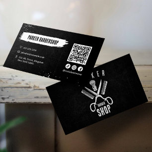 Carte De Visite Code QR du salon de coiffure rustique en photo noi