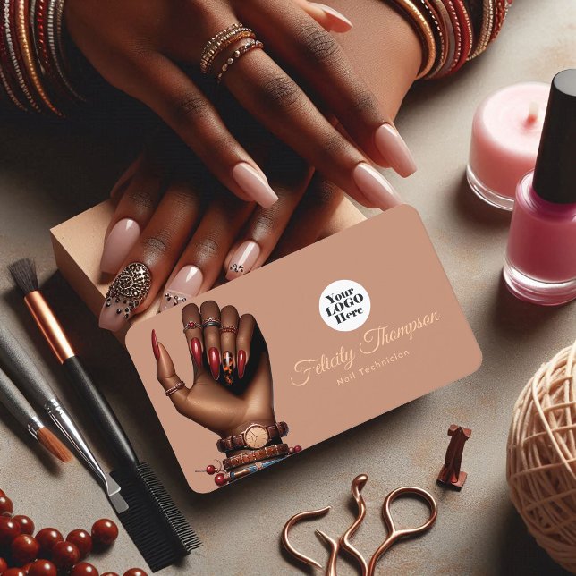 Carte De Visite Code QR du salon de manucure afro-américain (African American Manicure Salon QR Code Business Card)