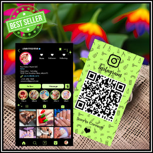 Carte De Visite Code QR du salon de manucure Lime Green Instagram
