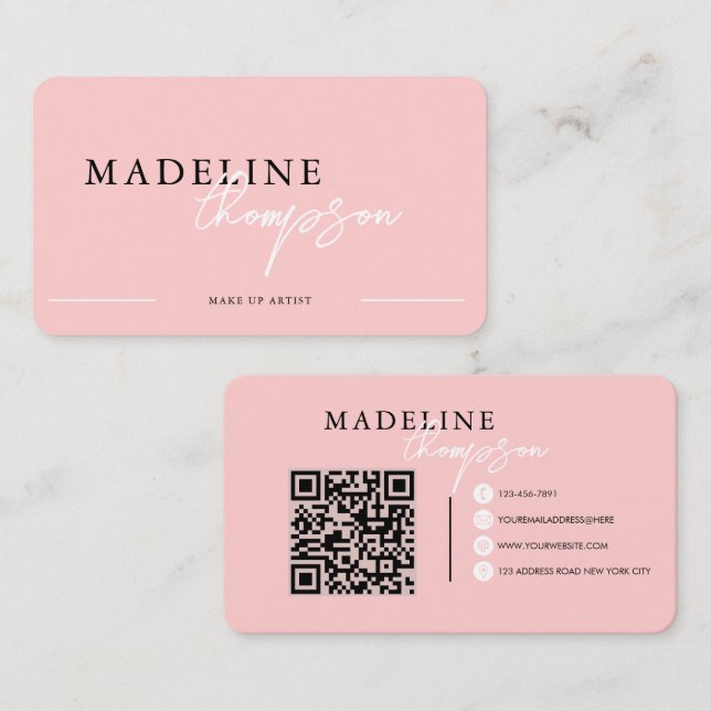 Carte De Visite Code QR du script de calligraphie rose Flamant ros (Devant / Derrière)